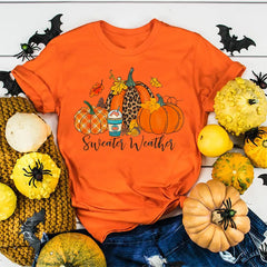 Fall Pumpkin Shirt Cute Fall Tee Women Cozy Thanksgiving Shirts Gift Autumn Tops Tee Women Fall Season T-shirts Clothes