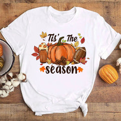 Fall Pumpkin Shirt Cute Fall Tee Women Cozy Thanksgiving Shirts Gift Autumn Tops Tee Women Fall Season T-shirts Clothes