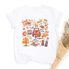 This Is Fall Season Women's Fall Shirt Pumpkin Season Women Short Sleeves Shirts Fashion Fall Harvest Female Tshirt Clothes