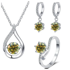 Real 925 Silver Moissanite Jewelry Set  pendant necklace ring Stud Earrings Solitaire Pendant Necklace Set for Women Men Gift