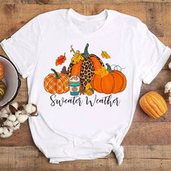 Fall Pumpkin Shirt Cute Fall Tee Women Cozy Thanksgiving Shirts Gift Autumn Tops Tee Women Fall Season T-shirts Clothes