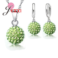 Best Hot New Jewelry Sets 925 Sterling Silver  Austrian Crystal Pave Disco Ball Lever Back Earring Pendant Necklace Woman