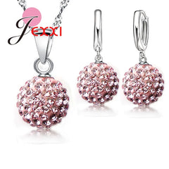 Best Hot New Jewelry Sets 925 Sterling Silver  Austrian Crystal Pave Disco Ball Lever Back Earring Pendant Necklace Woman