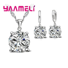 925 Sterling Silver Jewelry Sets Cubic Zirconia CZ Pendant Necklace Earring Classic Bridal Wedding Jewelry For Women