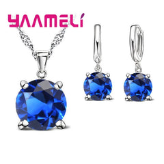 925 Sterling Silver Jewelry Sets Cubic Zirconia CZ Pendant Necklace Earring Classic Bridal Wedding Jewelry For Women
