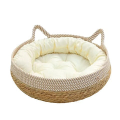 Vine Woven Cat Bed Pet Bed All-weather Comfortable Sleep 35/40cm Cat Bed Circular Cat House Puppy Bed Home Pet Supplies