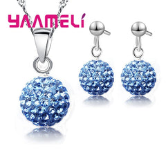 925 Sterling Silver Bridal Jewelry Sets Women Girls Wedding Gifts Austrian Crystal Paved CZ Disco Ball Necklace Hoop Earrings