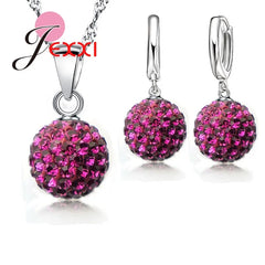 Best Hot New Jewelry Sets 925 Sterling Silver  Austrian Crystal Pave Disco Ball Lever Back Earring Pendant Necklace Woman