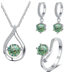 Real 925 Silver Moissanite Jewelry Set  pendant necklace ring Stud Earrings Solitaire Pendant Necklace Set for Women Men Gift