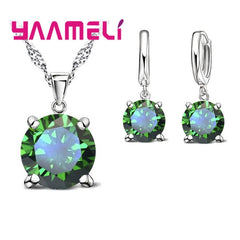 925 Sterling Silver Jewelry Sets Cubic Zirconia CZ Pendant Necklace Earring Classic Bridal Wedding Jewelry For Women