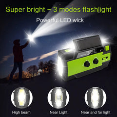 Portable Solar Hand Crank AM/FM Radio for Survival,Rechargeable Battery Powered Radio,USB Charger,Flashlight,Reading Lamp