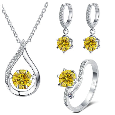 Real 925 Silver Moissanite Jewelry Set  pendant necklace ring Stud Earrings Solitaire Pendant Necklace Set for Women Men Gift