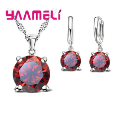 925 Sterling Silver Jewelry Sets Cubic Zirconia CZ Pendant Necklace Earring Classic Bridal Wedding Jewelry For Women