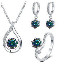 Real 925 Silver Moissanite Jewelry Set  pendant necklace ring Stud Earrings Solitaire Pendant Necklace Set for Women Men Gift