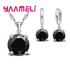 925 Sterling Silver Jewelry Sets Cubic Zirconia CZ Pendant Necklace Earring Classic Bridal Wedding Jewelry For Women