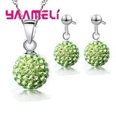 925 Sterling Silver Bridal Jewelry Sets Women Girls Wedding Gifts Austrian Crystal Paved CZ Disco Ball Necklace Hoop Earrings