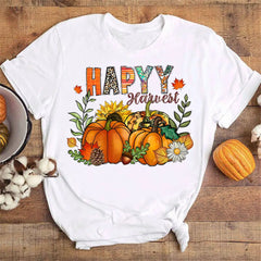 Fall Pumpkin Shirt Cute Fall Tee Women Cozy Thanksgiving Shirts Gift Autumn Tops Tee Women Fall Season T-shirts Clothes