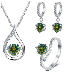 Real 925 Silver Moissanite Jewelry Set  pendant necklace ring Stud Earrings Solitaire Pendant Necklace Set for Women Men Gift