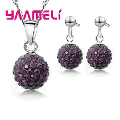 925 Sterling Silver Bridal Jewelry Sets Women Girls Wedding Gifts Austrian Crystal Paved CZ Disco Ball Necklace Hoop Earrings