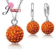Best Hot New Jewelry Sets 925 Sterling Silver  Austrian Crystal Pave Disco Ball Lever Back Earring Pendant Necklace Woman