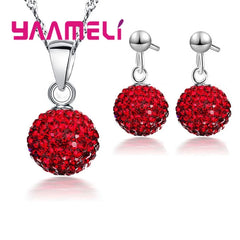 925 Sterling Silver Bridal Jewelry Sets Women Girls Wedding Gifts Austrian Crystal Paved CZ Disco Ball Necklace Hoop Earrings