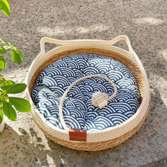 Vine Woven Cat Bed Pet Bed All-weather Comfortable Sleep 35/40cm Cat Bed Circular Cat House Puppy Bed Home Pet Supplies