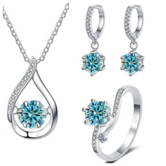Real 925 Silver Moissanite Jewelry Set  pendant necklace ring Stud Earrings Solitaire Pendant Necklace Set for Women Men Gift