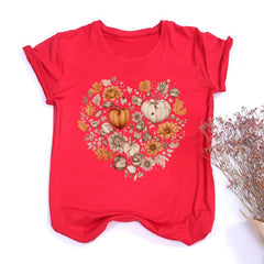 Fall Heart Women's Fall Shirt Pumpkin Season Short Sleeves Thanksgiving Halloween Party Shirts Fashion Women T-shirt Clothes
