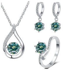 Real 925 Silver Moissanite Jewelry Set  pendant necklace ring Stud Earrings Solitaire Pendant Necklace Set for Women Men Gift