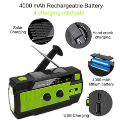 Portable Solar Hand Crank AM/FM Radio for Survival,Rechargeable Battery Powered Radio,USB Charger,Flashlight,Reading Lamp